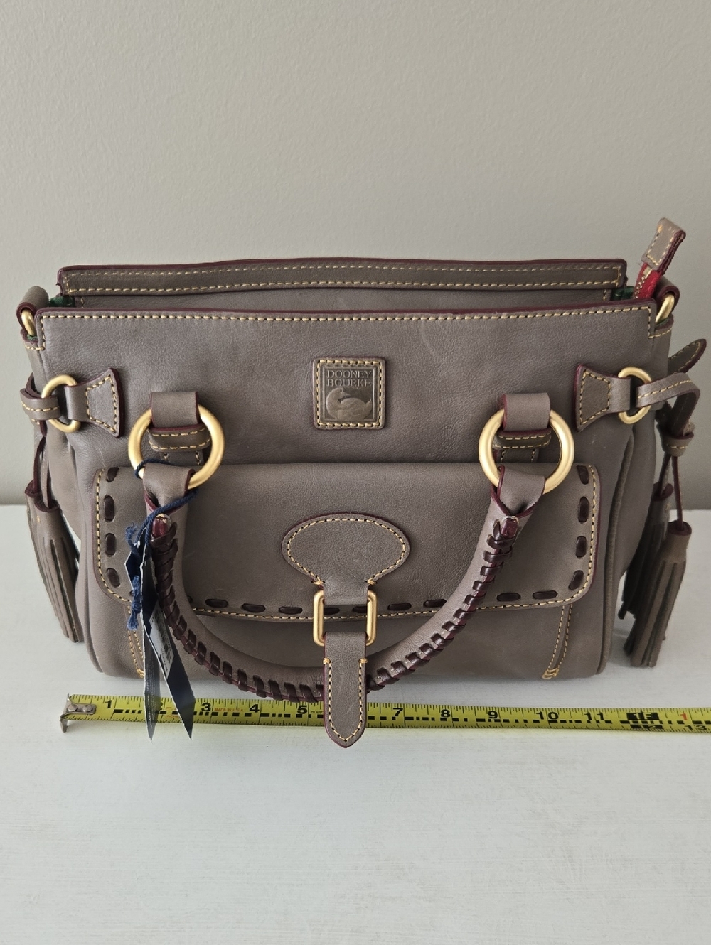 Dooney & Bourke Florentine Taupe Brown Medium Pocket Leather Satchel - Picture 9 of 10